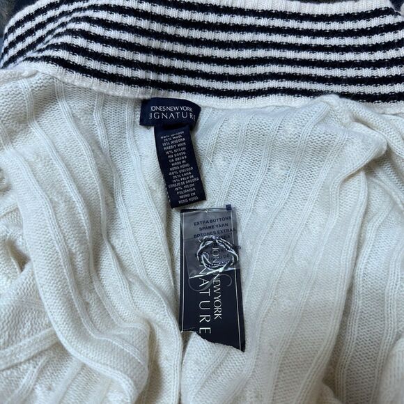 Jones New York sz L Ivory Stand Collar Wool Angora Blend Cable Knit Cardigan NWT - Picture 7 of 7